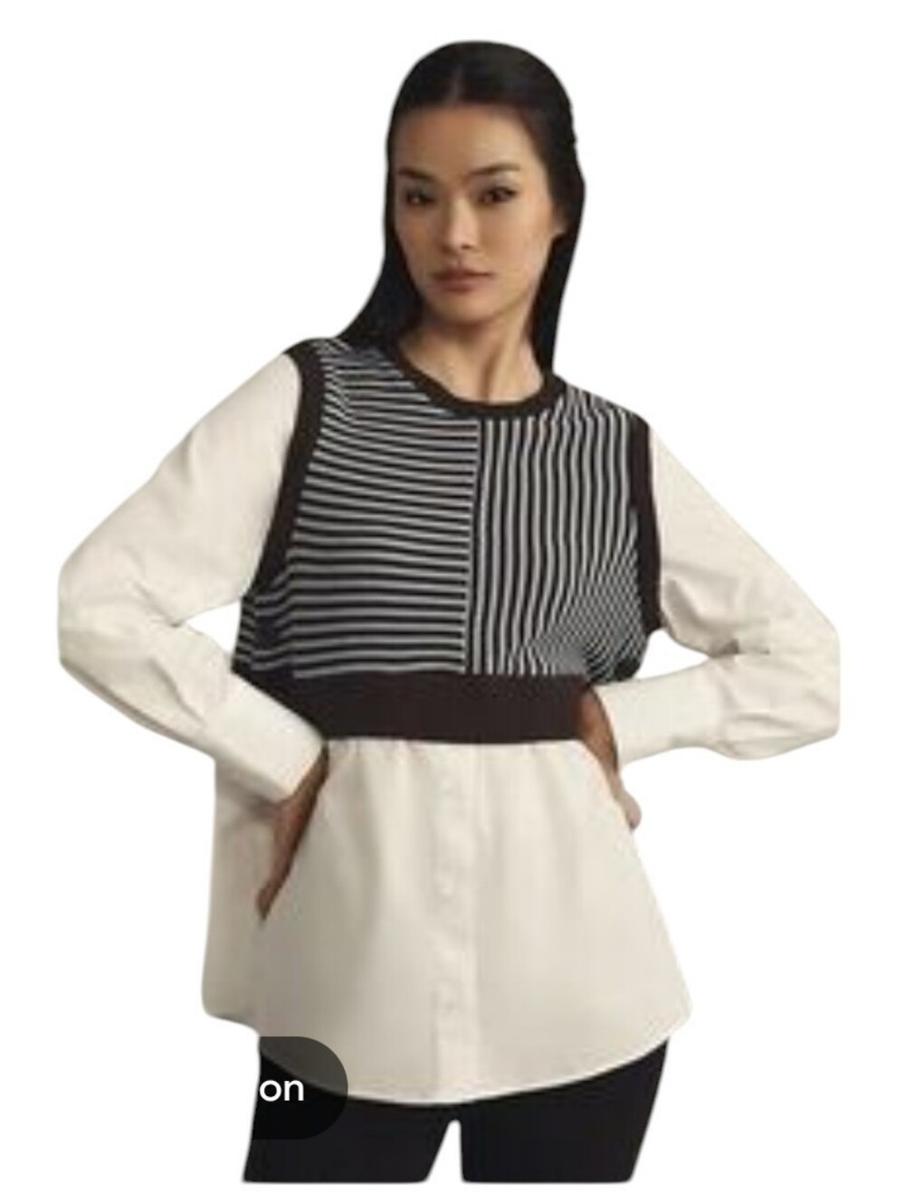 Maeve Anthropologie Long Sleeve Twofer Sweater Vest Shirt Blue And Brown small